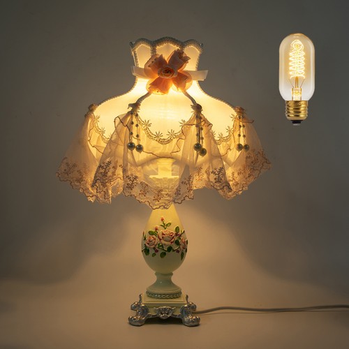 Retro Princess Style Stained Table Lamp w/ 12.2inch Wide Lampshade Pink 110-120V - Picture 13 of 23