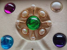 Kenneth Jay Lane Interchangeable Cabochon & Faux Pearl Brooch Necklace