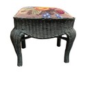 Small Accent Stool Needlepoint Top Fruits Footstool Rattan Wicker Cottage Core
