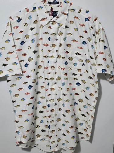Vintage 1990s Chaps Ralph Lauren Ocean Fish Button Up Dress Shirt Men's Size L - Picture 4 of 11