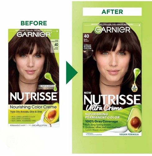 (2 Pack) Garnier Nutrisse Hair Color Nourishing Color - #40 Dark Brown - Picture 2 of 2