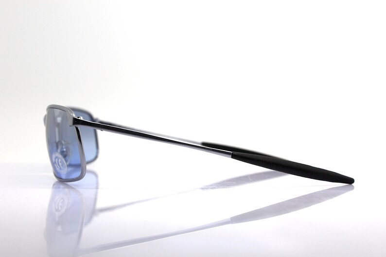 Oval Rectangular Curved Sunglasses_Blue-Silver Me… - image 2