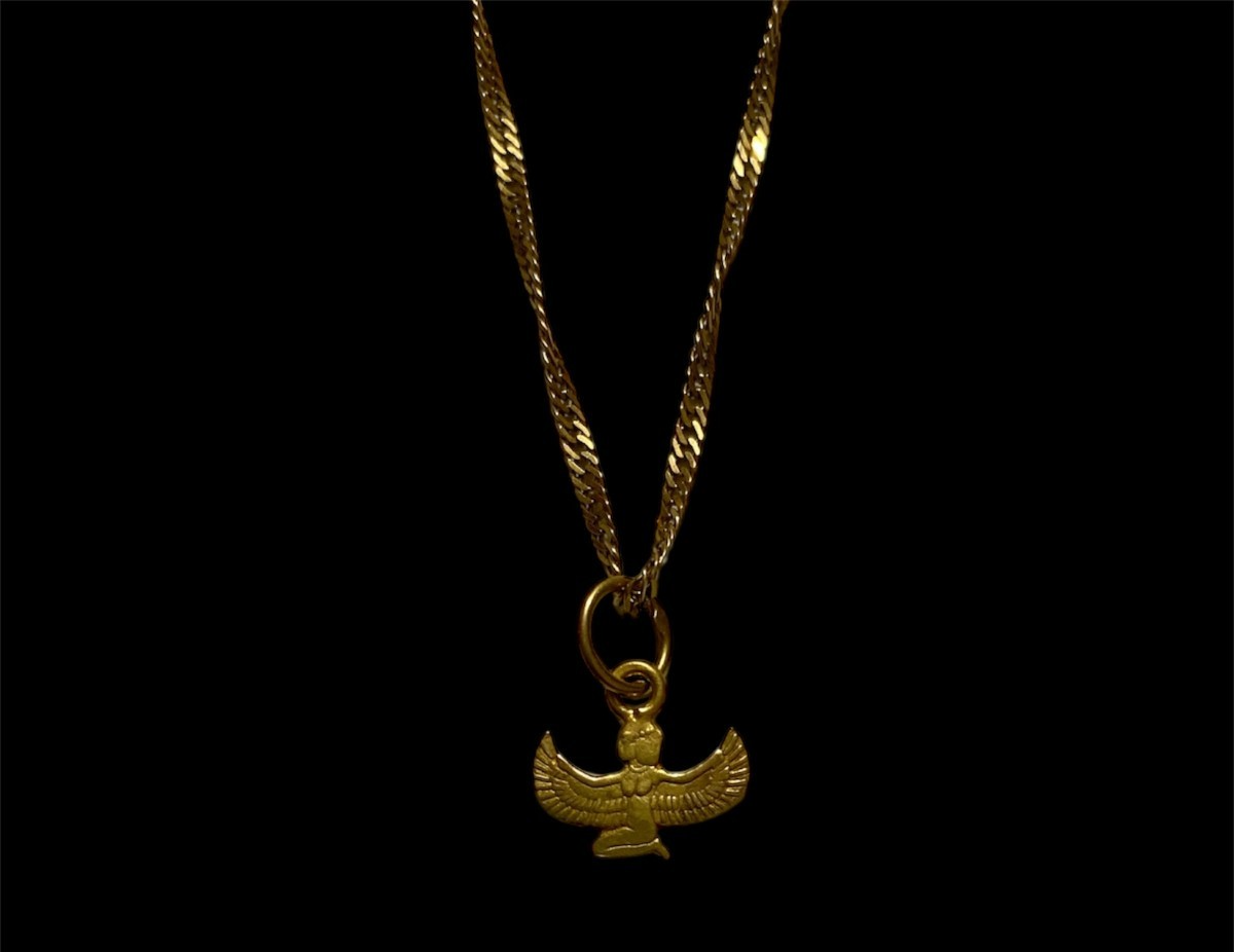 Handmade Winged Goddess Isis Pendant from Pure 18k Gold , Rare Fine Jewlery