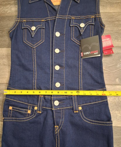 Levis Typ 1 ärmelloses rotes Etikett dunkle Waschung Stretch Denim Kleid Größe Small neu mit Etikett - Bild 11 von 14