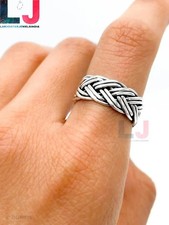 Woven Braided Heavy Band Ring 925 Sterling Silver Statement Oxided Band Ring