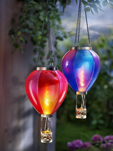 Solar Hängedeko Lampe Leuchte Laterne Heißluftballon Metall Garten Deko in Blau - Bild 2 von 4