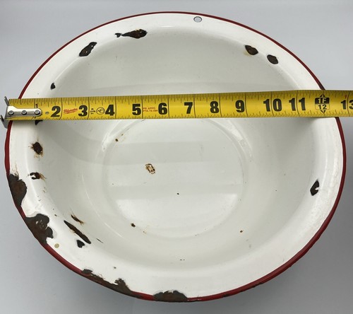 Rustic Farmhouse MCM Enamelware Mixing Bowls & Lids Set Of 6 White w/ Red Trim - Picture 11 of 24