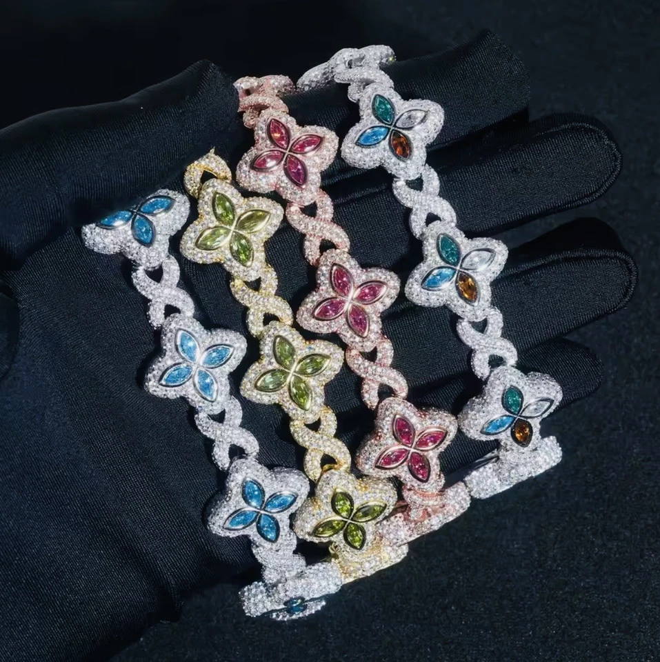 Luxury Blue Butterfly Moissanite Bracelet 18k gold Iced Out Silver Jewelry Gift - Image 3 of 4