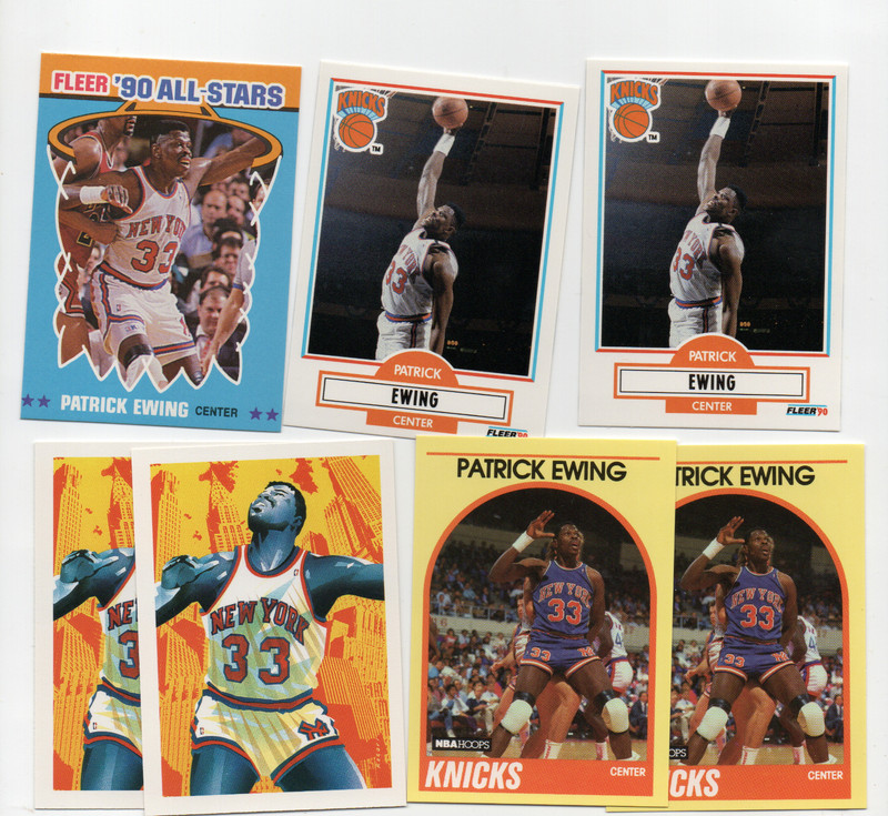 PATRICK EWING NEW YORK KNICKS 1990-91 NBA HOOPS YELLOW FLEER 7X LOT PACK FRESH