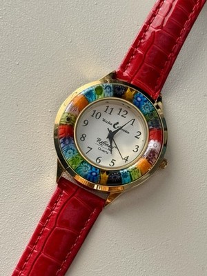 Murano Glass Millefiori Ladies Watch/Crocodile Strap Color: Red