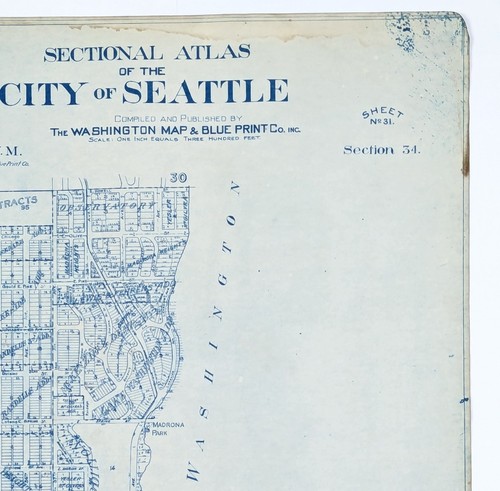 1900 SEATTLE Map MADRONA PARK - LESCHI - HOMESTEAD TRACTS (24x22) ORIGINAL - Picture 4 of 7
