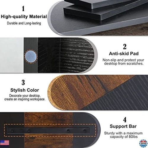 2-Tier Desktop Monitor Stand Riser, Printer Shelf, Wooden Organizer, Black/Brown - Picture 4 of 7