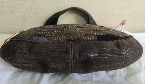 Isabella Fiore Brown Leather/Calf Hair Studded Hobo Bag, NWOT, Aldic Ging RARE - Picture 6 of 24