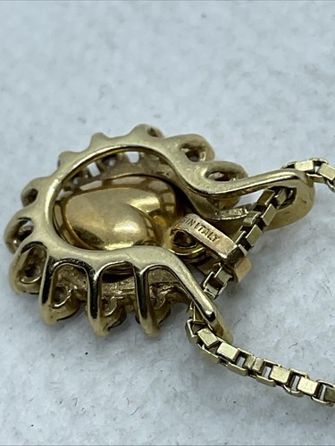 VINTAGE ITALY 14K Yellow Gold Chain Necklace w/Diamonds HORSESHOE HEART Pendant - Picture 15 of 23