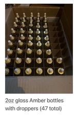 (47) 2 oz Dropper Bottle, Amber Glass Eye Dropper Bottles with Golden Top Cap