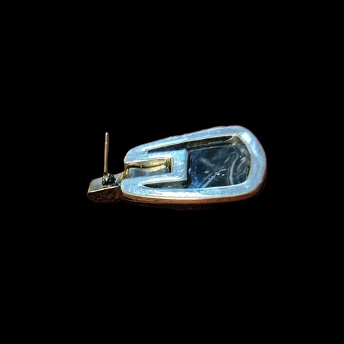 Vintage schwarze Aventurin Glas Ohrringe Türklopfer silberfarben Ohrstecker - Bild 5 von 7