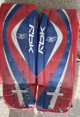REEBOK SR 8K ICE HOCKEY NHL GOALIE LEG PADS 33  84cm - Lefevres - Red Blue White