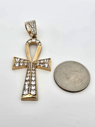 10K Gelbgold Ank Kreuz mit simulierten Steinen Anhänger - Bild 3 von 6