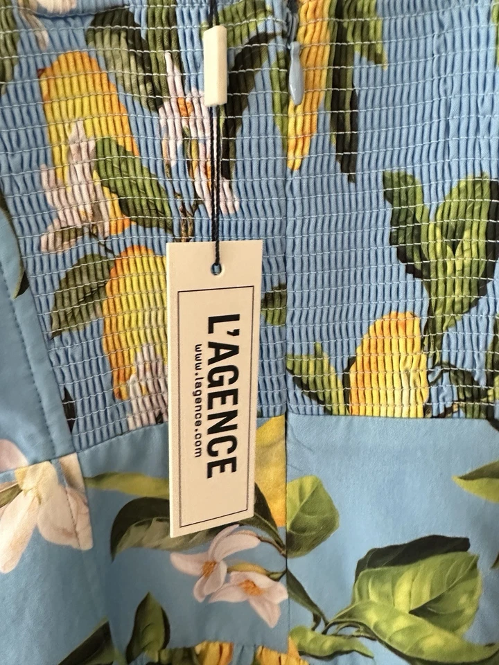 Mini Vestido L’AGENCE Jai Cintura Caída Azul Cielo/Amarillo Floral Limón Talla 2 $550 Nuevo con Etiquetas Foto 4 de 4