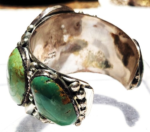 Brazalete Nativo Americano Navajo Plata Esterlina Royston Turquesa EC Fierro - Imagen 12 de 19