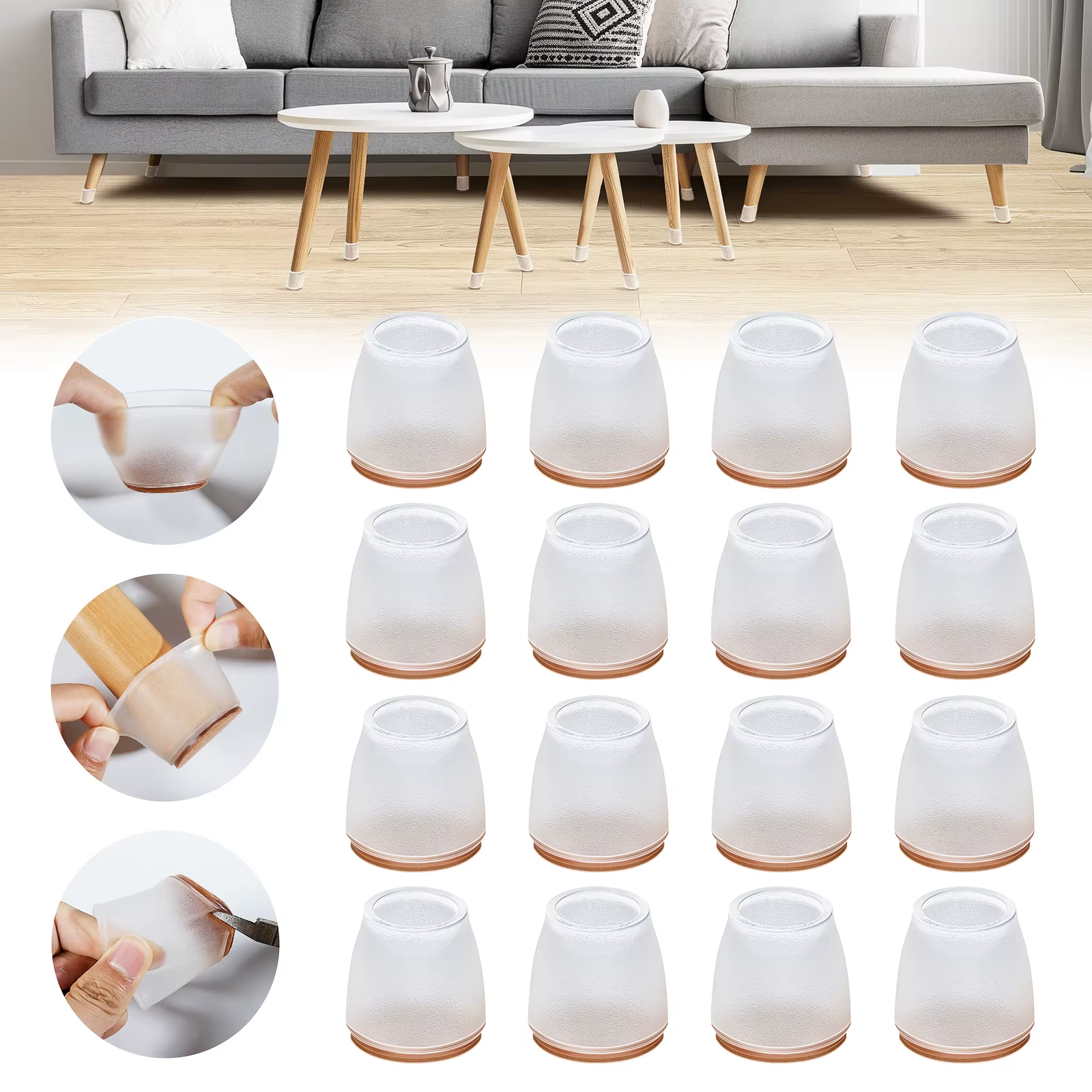 16PCS Silicone Chair Leg Floor Protectors Non-Slip Thicken Bottom Felt Furniture