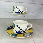 Mikasa Intaglio VERVE CAC97 Blue Gold Oven Safe Stoneware Cups & Saucers Set 2