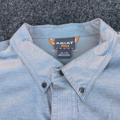 Ariat Camicia Uomo Grande Rebar Grigio Escursionismo Outdoor Ventilata Lavoro Bottoni Elasticizzata - Foto 5 di 14