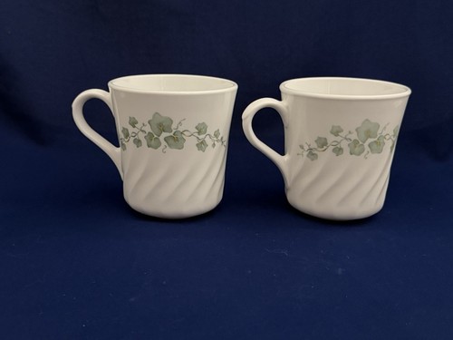 Set of 2 Corning Corelle CALLAWAY Green Ivy Coffee/Tea Swirl Cups Mugs USA