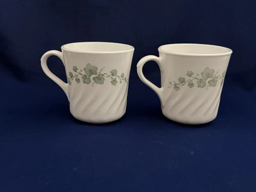 Set of 2 Corning Corelle CALLAWAY Green Ivy Coffee/Tea Swirl Cups Mugs USA
