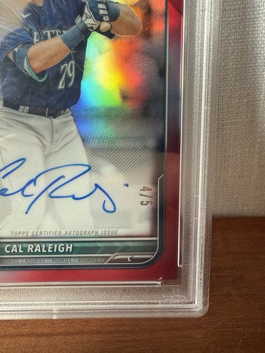 2022 Bowman Chrome Red Refractor Cal Raleigh ROOKIE Auto /5 #CRACR PSA 9 Pop 1! - Picture 2 of 4