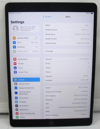 Apple iPad Pro 1st Gen A1709 256GB 10.5" Wi-Fi + Cellular MPHG2LL/A - Good - Picture 2 of 6