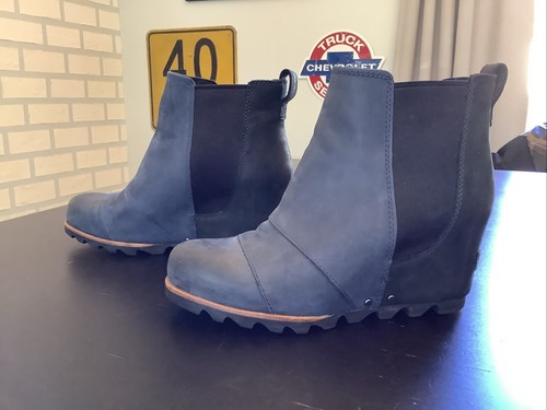 Sorel Lea Wedge Chelsea NL2704-464 Damen 7 blau/schwarz Leder Stiefeletten-EUC! - Bild 5 von 8