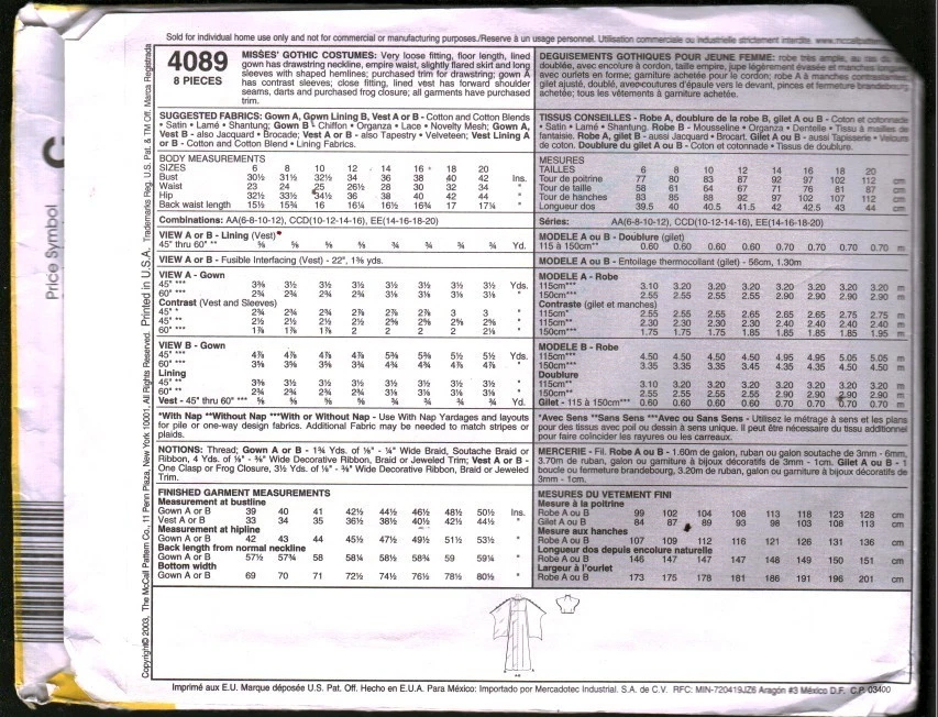 4089 McCalls SEWING Pattern Misses Halloween Costume Princess Queen Gothic Dress - Image 2 of 2