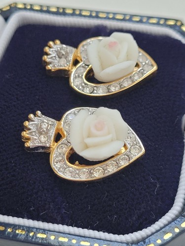 The Franklin Mint Vintage Princess Diana Gold Plated Crystal Earrings - Picture 4 of 16