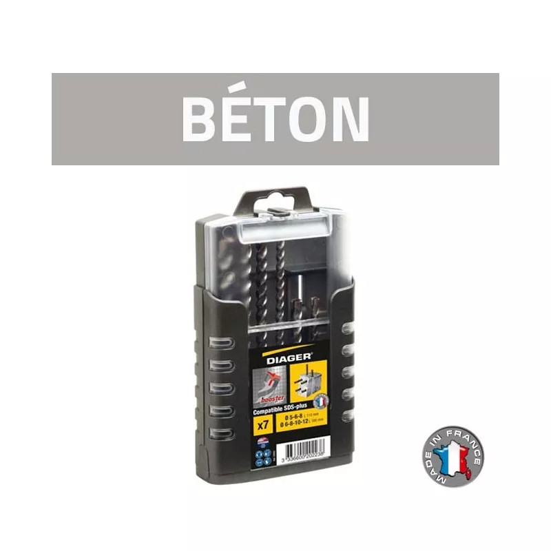 Coffret de 7 forets béton SDS plus Diager 1000U pour perçage maçonnerie