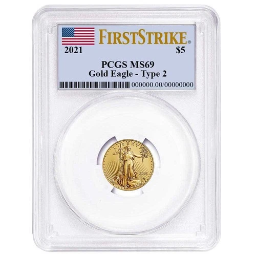 2021 $5 Type 2 American Gold Eagle 1/10 oz PCGS MS69 FS Flag Label