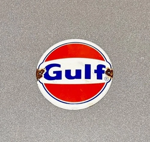 VINTAGE GULF MOTOR DOMED PORCELAIN SIGN CAR GAS TRUCK OIL MOTORCYCLE