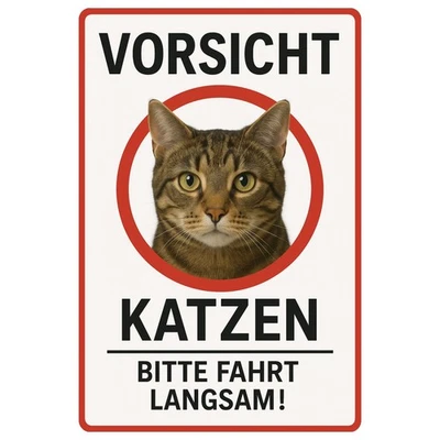 ASTRA DESIGN Precaución gatos señal de advertencia placa de chapa | 20x30cm | placa metálica