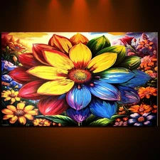 Ready to hang framed! Large Flowers Canvas home wall Deco gift Painting Abstract
