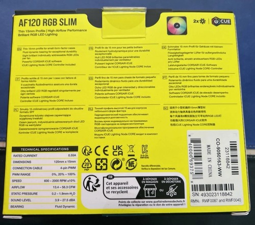 Corsair AF SLIM, AF120 RGB SLIM, 120mmx15mm Fluid Dynamic RGB Lüfter, Doppelpack - Bild 3 von 3