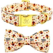 XLarge Thanksgiving Dog Collar Holiday Pet Bow Adjustable Fall Neckwear