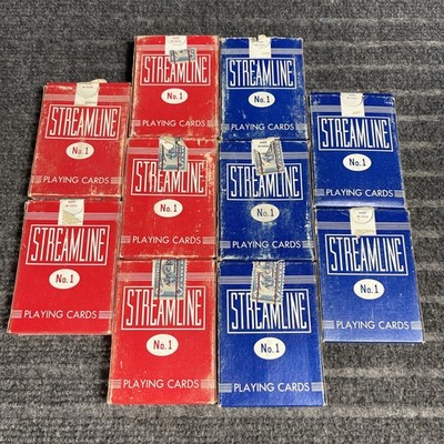 (10) Vintage Streamline No. 1 Red & Blue Playing Cards Deck Lot w/ TAX STAMPS