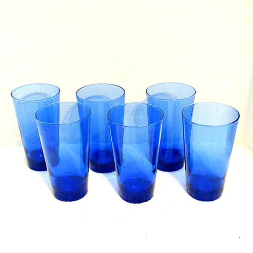 Vintage Libbey Cobalt Blue Tumblers Drinking Glasses 16 ounce Set of 6