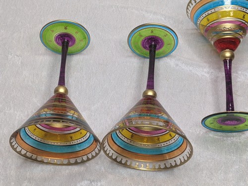 4er Set Pier 1 handbemalte Martini Gläser Sterne lila Stiel gold böhmisch - Bild 8 von 12