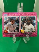 2026 Topps Heritage Chrome Stolen Base Leaders Pink Sparkle Cruz Caballero