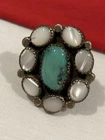 Vintage RUSSELL NATIVE AMERICAN 925 Sterling Silver Turquoise MOP RING SIZE 7.75