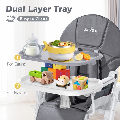 SEJOY Hochstühle für Babys und Kleinkinder mit Rollen 6 Höhen Fußstütze Tablett - Bild 10 von 15