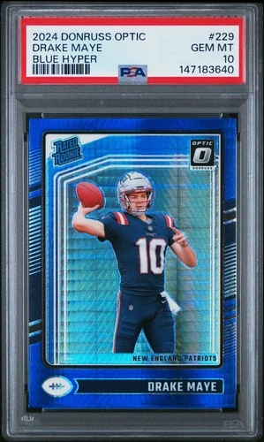 2024 Donruss Optic Drake Maye Blue Hyper #229 PSA 10 GEM MINT RC RATED ROOKIE