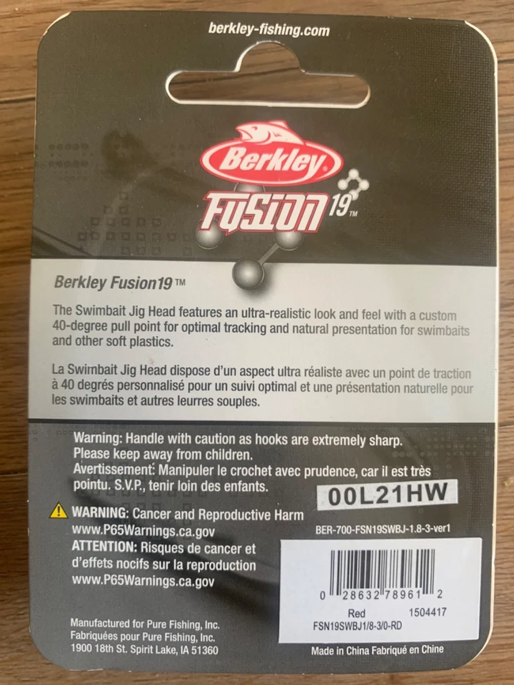 2 paquetes Berkley Fusion 19 cabezas de plantilla rojas Swimbait gancho de 1/8 oz 3/0 envío gratuito Foto 4 de 4