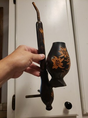 Antique Vintage Unique Wood Carved Smoking Pipe Beautiful Floral Design Hooka? 